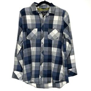 Pladra Casual Blue and Gray Plaid Button Down Shirt T24